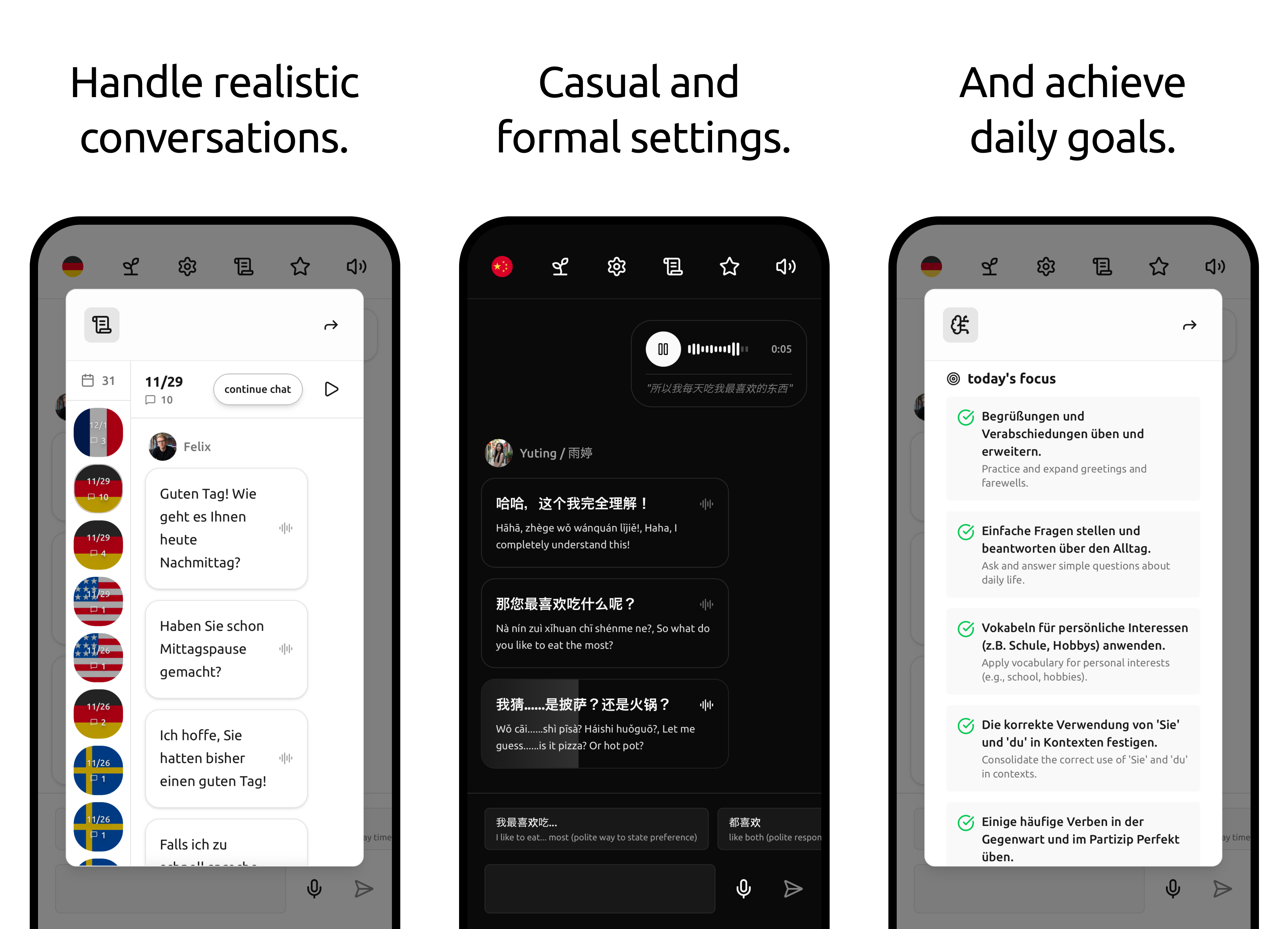 Learn Chinese - talktodai AI language learning app screenshot 2. Practice Chinese conversation, improve speaking fluency, and master pronunciation with personalized AI tutoring.